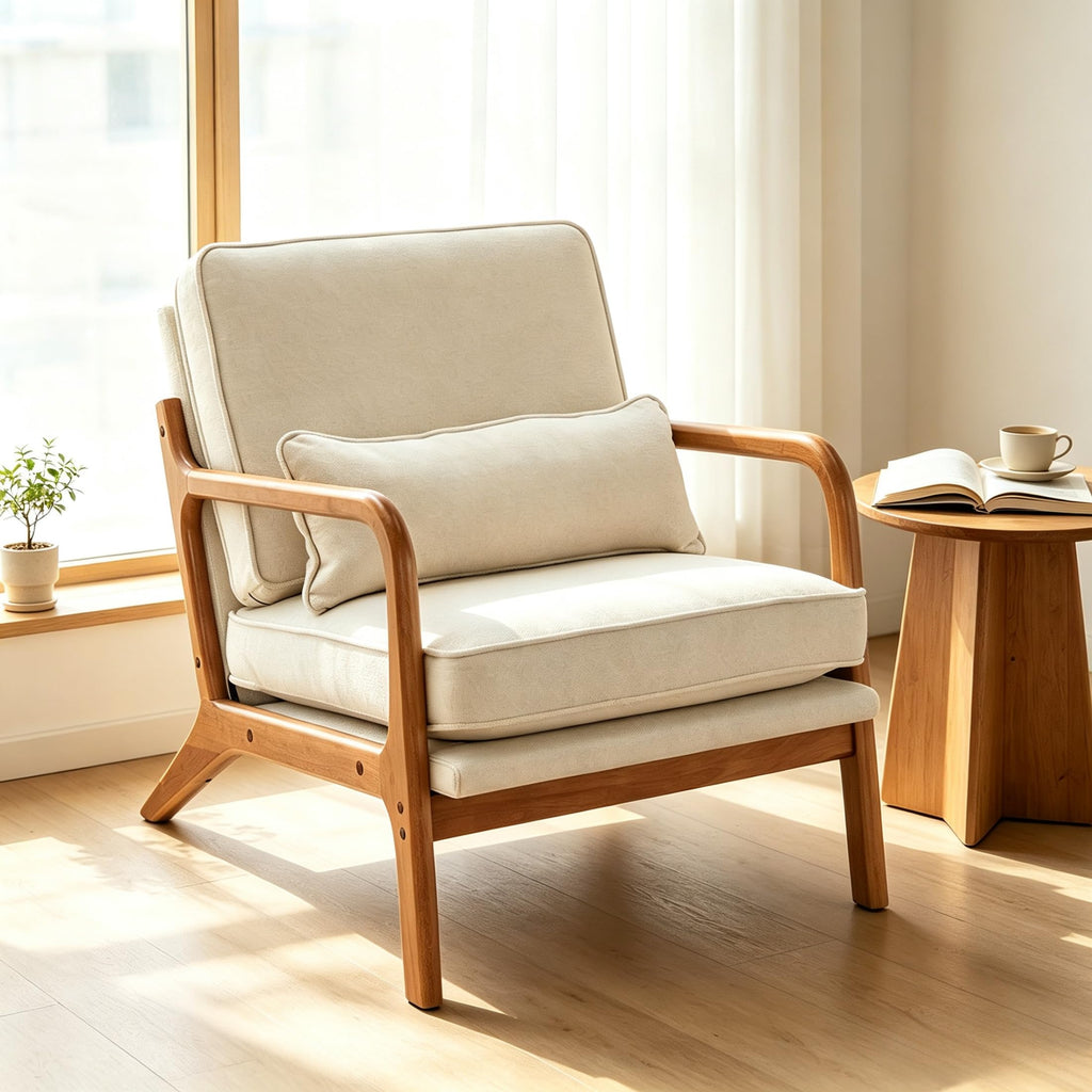 Mid-Century Modern Accent Reading Chair, Beige