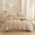 Cotton 3 Pcs Duvet Cover Set Linen Feel Beige Gingham King
