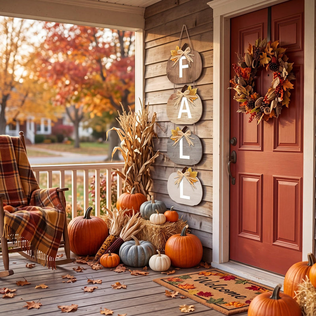 Fall Porch Sign Wooden Hanging Farmhouse, Classic Color, Pumpkin