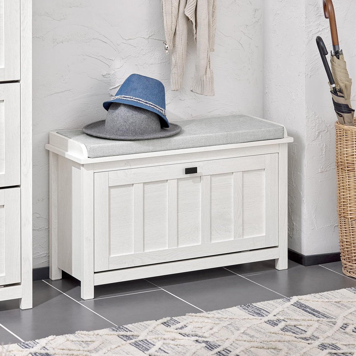 Farmhouse Shoe Storage Bench with Cushion