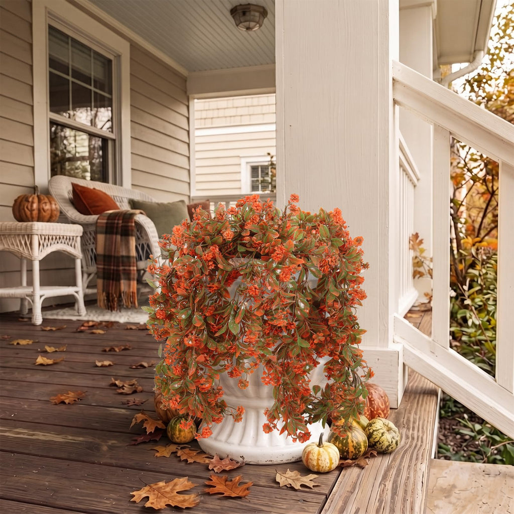 2Pcs Artificial Fake Fall Hanging Flowers Plants for Outdoors Decor