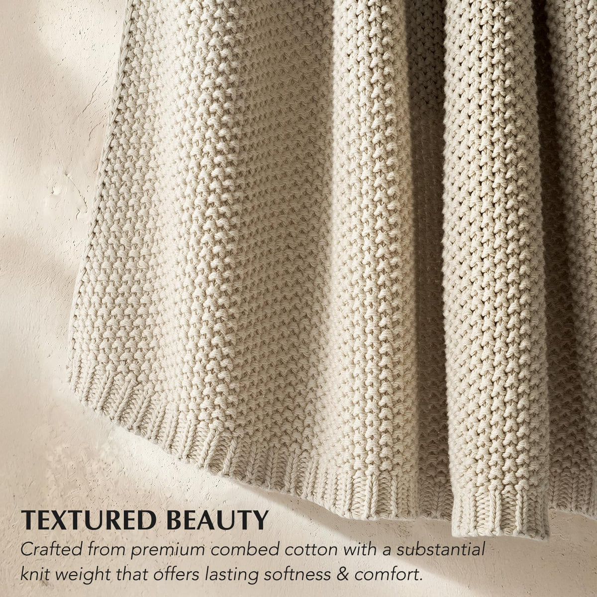 Organic Cotton Chunky Knit Throw Blanket, 50 x 60 Birch