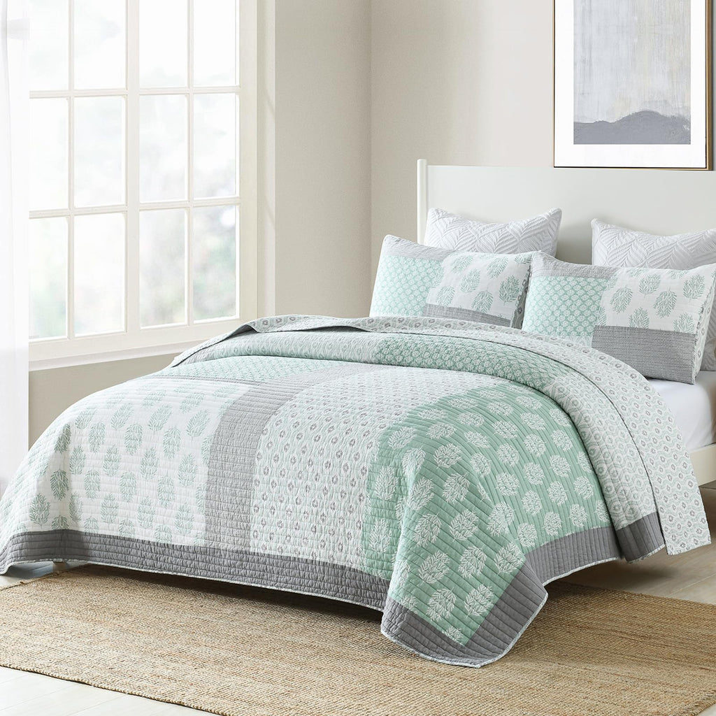 Quilt Set, 100% Cotton Bedspread Quilt Bedding Set, Patchwork Reversible Floral Quilt for Bed