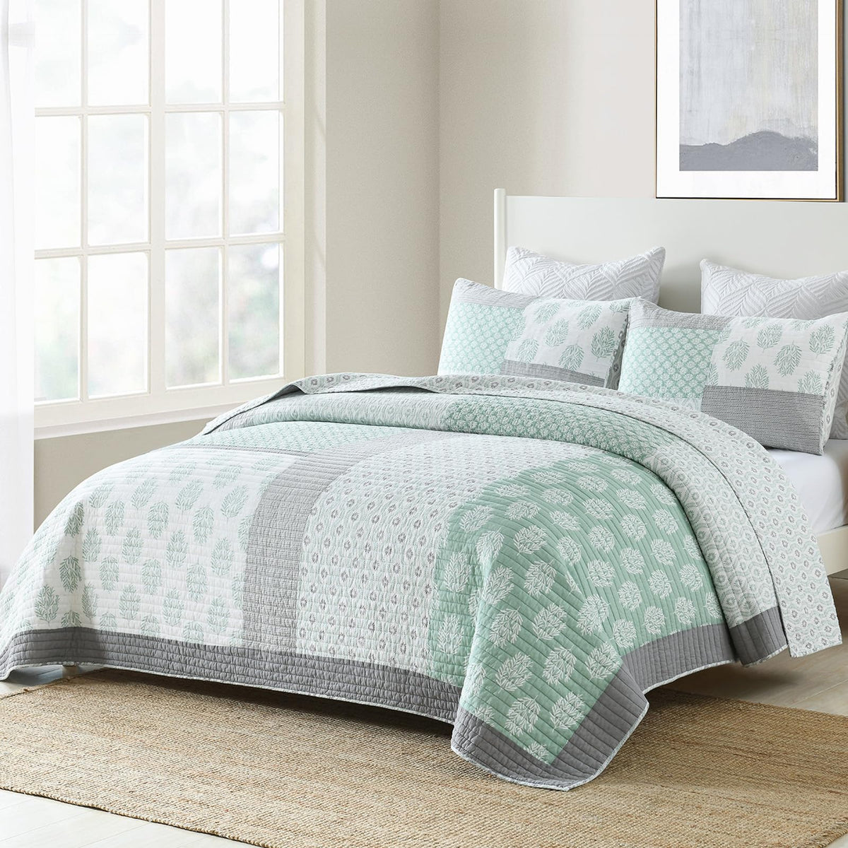 Quilt Set, 100% Cotton Bedspread Quilt Bedding Set, Patchwork Reversible Floral Quilt for Bed