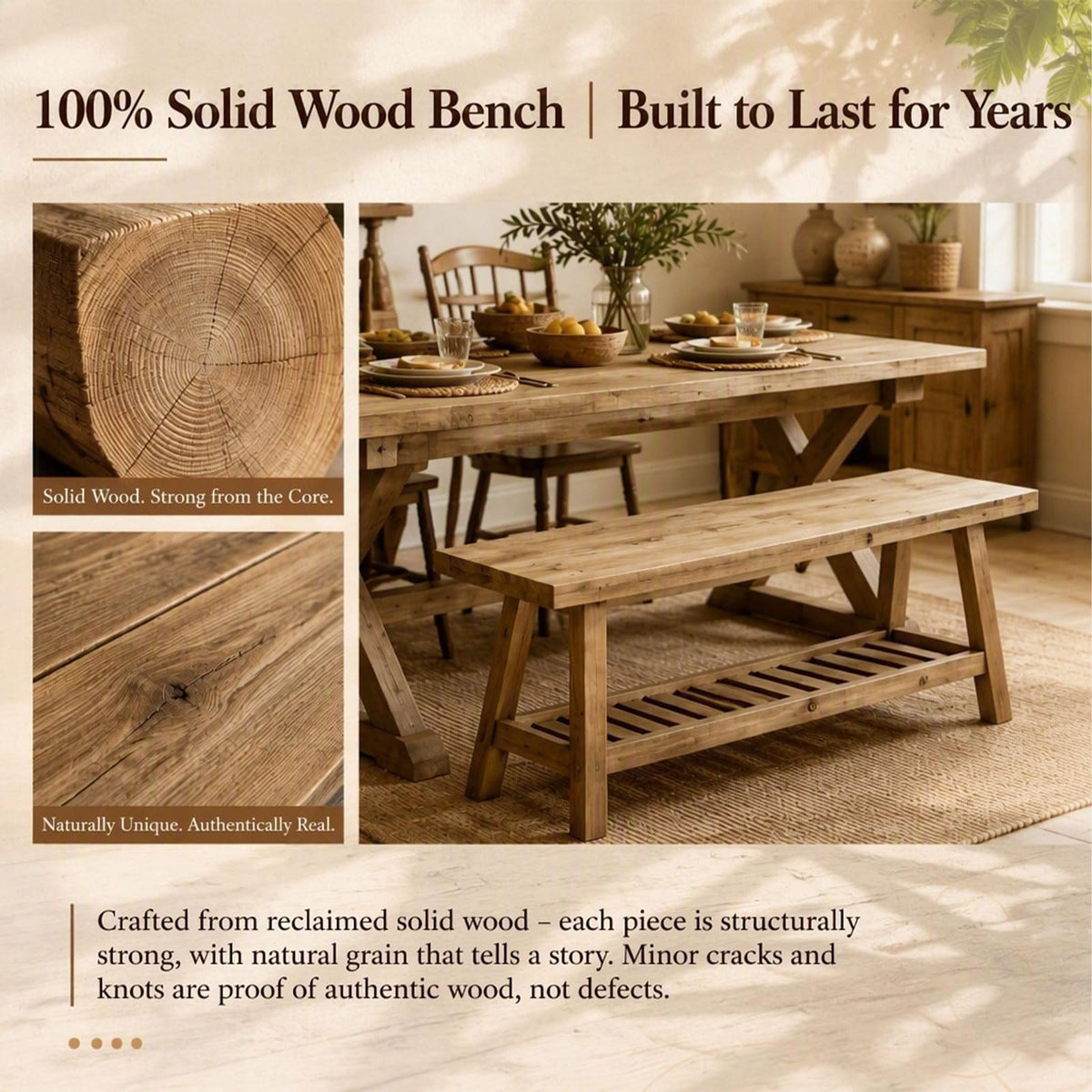 Reclaimed Entryway Bench Solid Wood Bench with Storage Shelf 43.3"