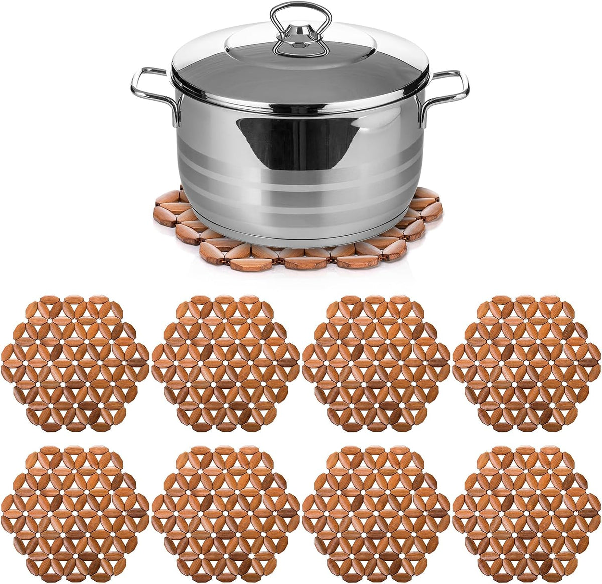 Bamboo Trivet Mat, Bamboo Hot Plate Pad, Heat Resistant Table Counter Protector, Coaster for Hot Tea Coffee - Set of 8