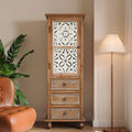 54" Distressed Solid Wood Freestanding Storage Chest, Accent Cabinets with Cutout Magnetic Door, Utility Organizer