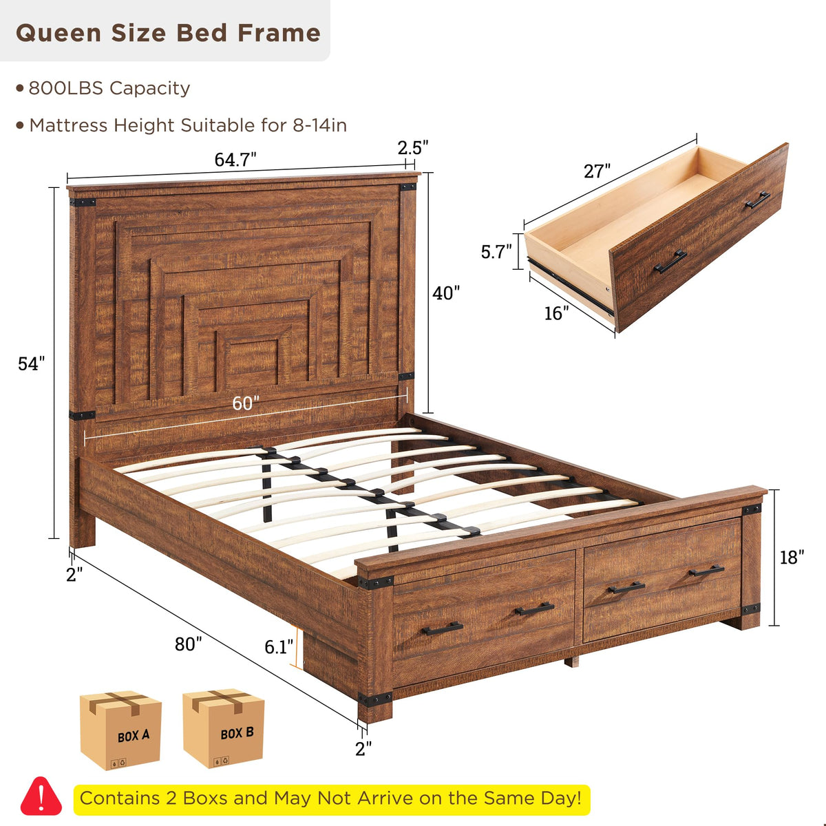 54" Farmhouse Bed Frame with headboard, Reclaimed Barnwood