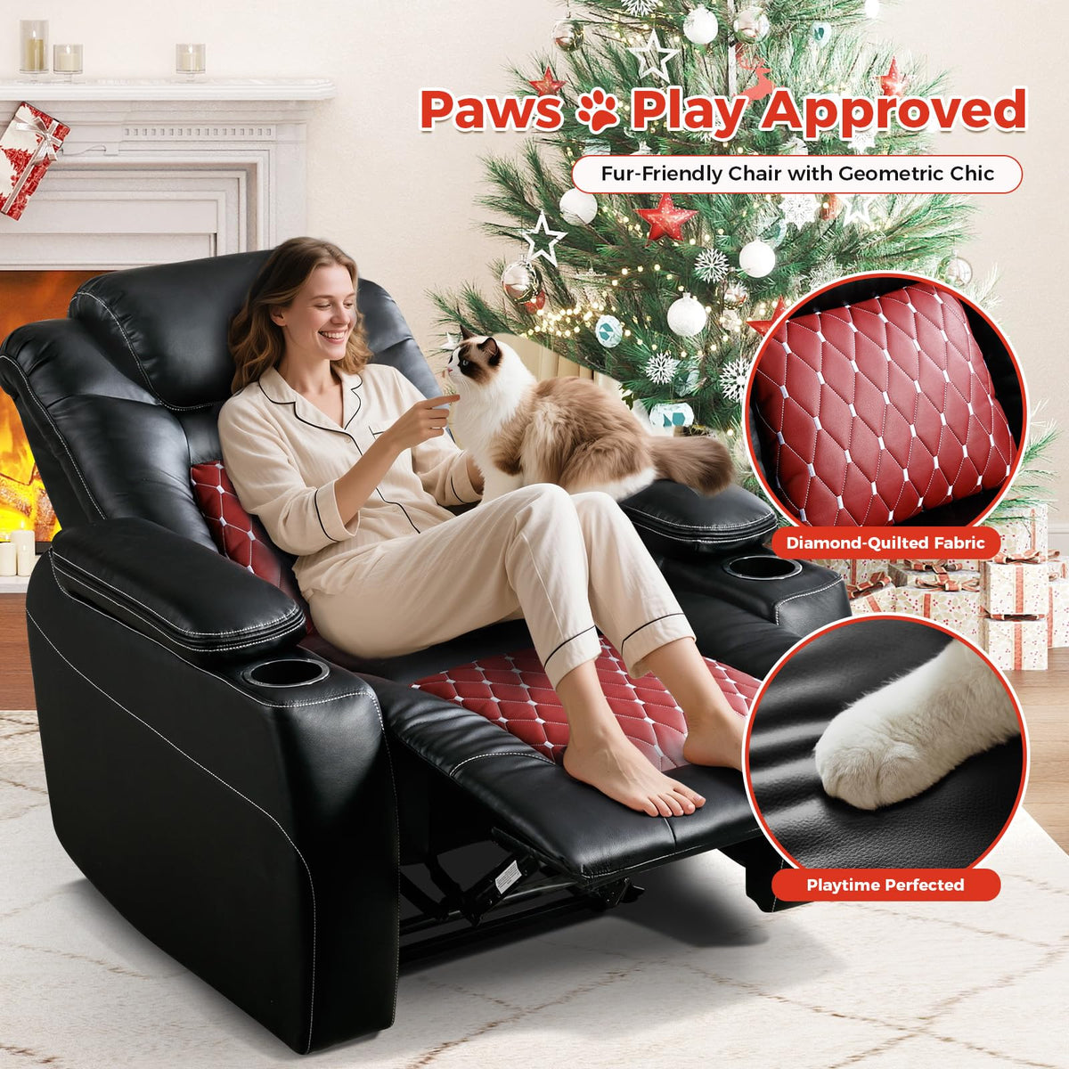 Power Recliner Chair with Adjustable Powered Headrest Set of 3, Electric Faux Leather Home Theater Seating Overstuffed