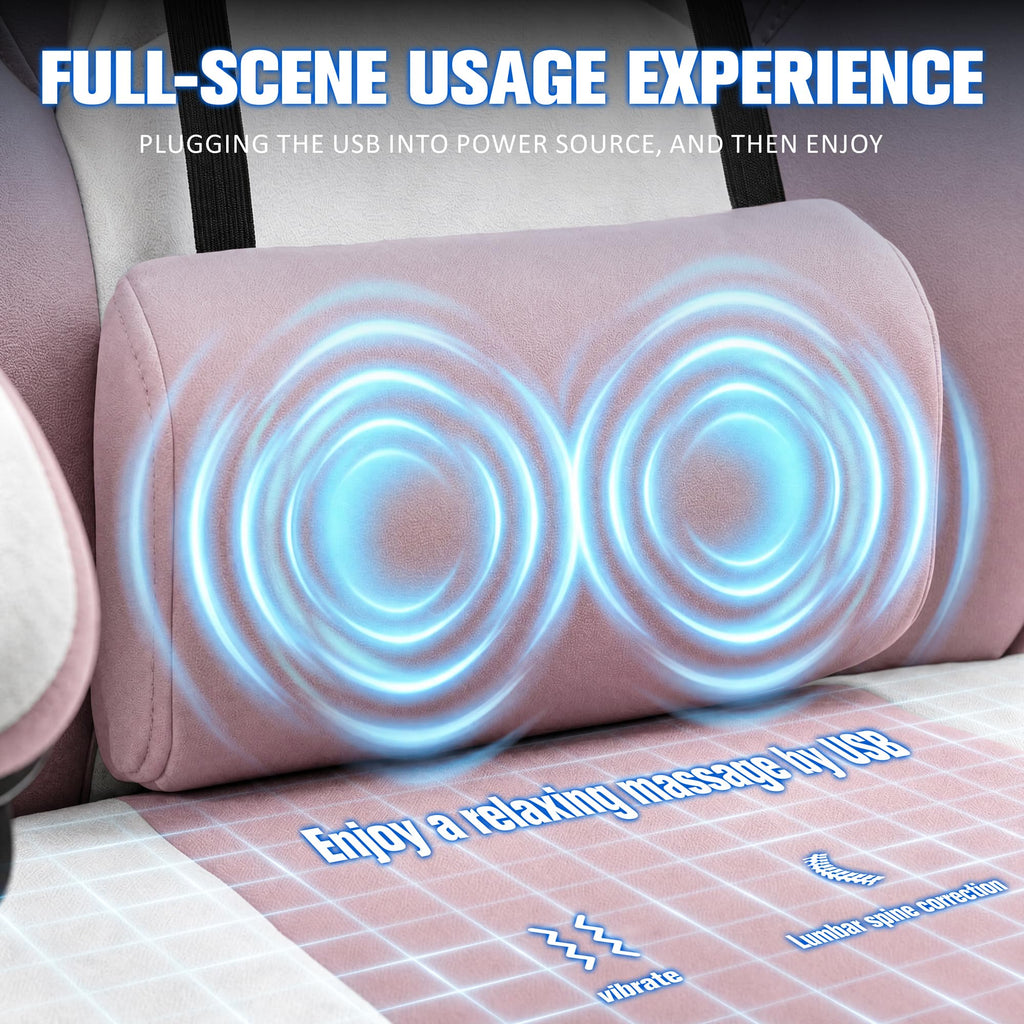 Gaming Chair for Adults with Massage Lumbar Suppor, Fabric Pink