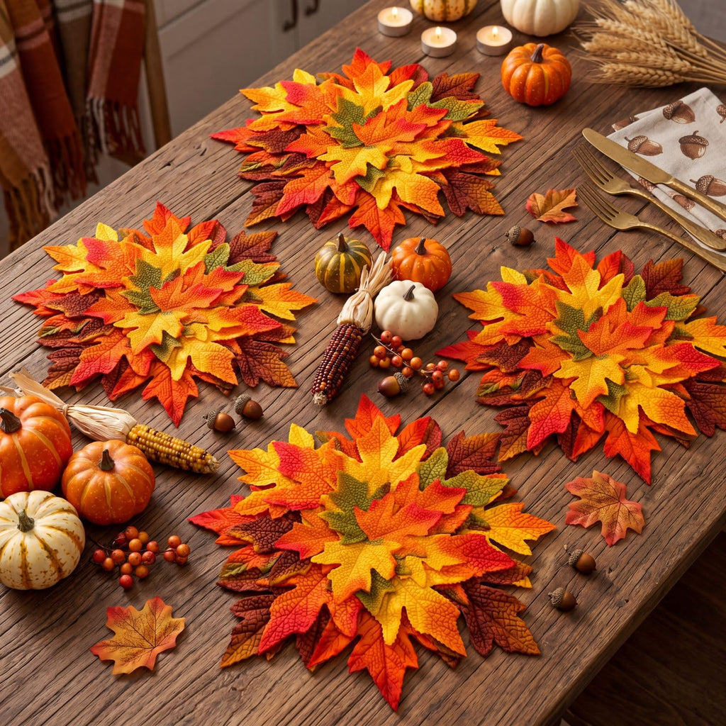 4 Pcs 15" Fall Placemats, Thanksgiving Leaf Mats, Multicolor