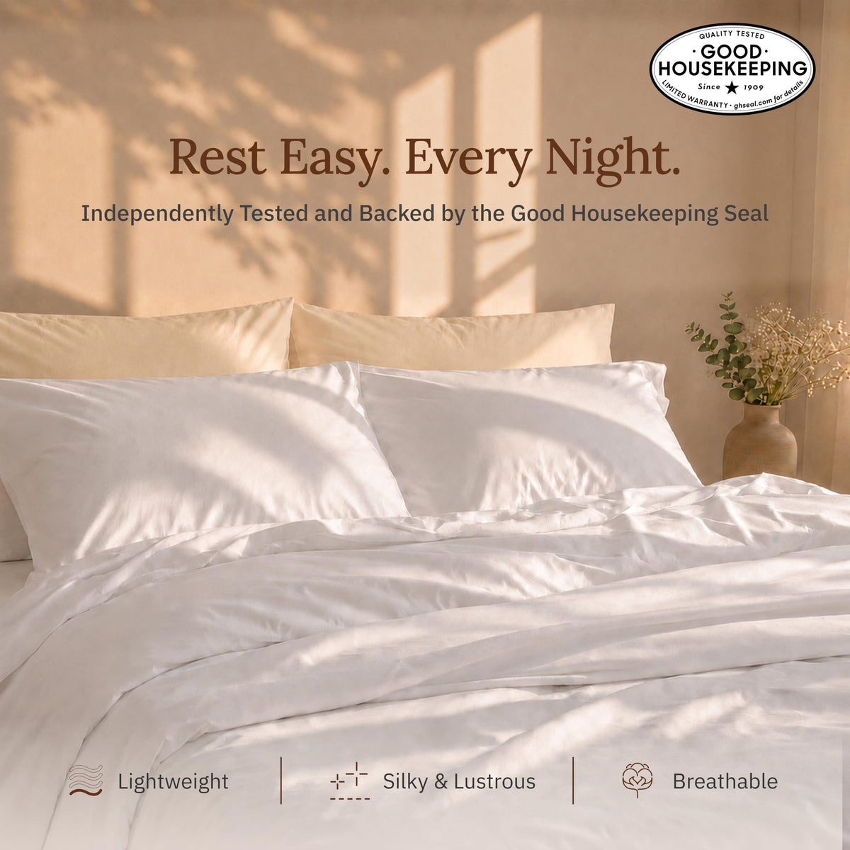 100% Organic Cotton Sateen Cal King Sheet Set, White