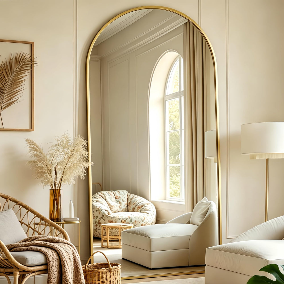 Arched Full Length Mirror, 70"x26" Free Standing Floor Mirror, Gold