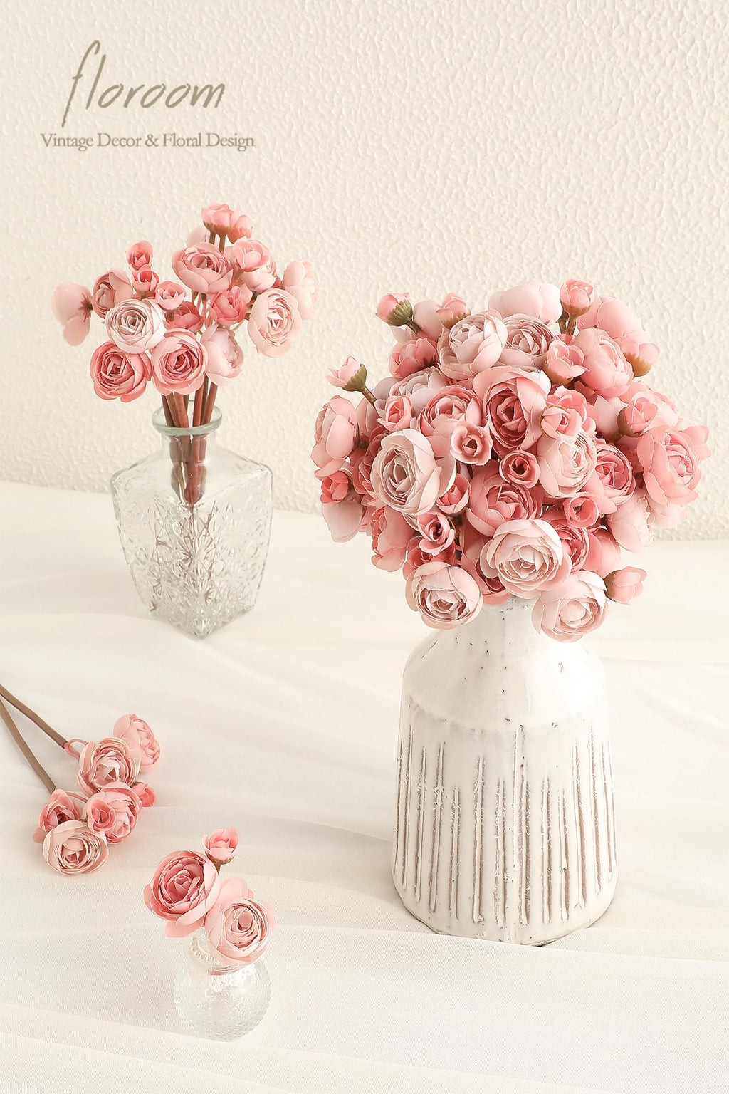 Ranunculus Artificial Flowers 18 Pcs Dusty Rose Faux Silk Mini Ranunculus Bulk Fake Wedding Filler Flowers for DIY