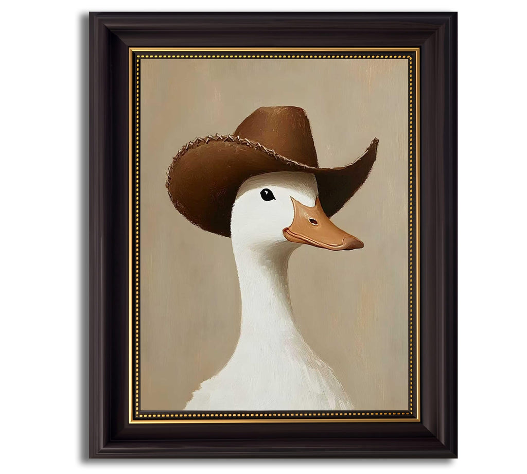 3D Textured Canvas Wall Art American-Style Frame Trendy Cowboy Duck Farmhouse Funny Animal Relief Poster Print