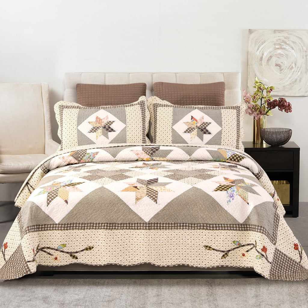 Oversized Bedspread Patchwork Quilt Set (110x118 Inch)