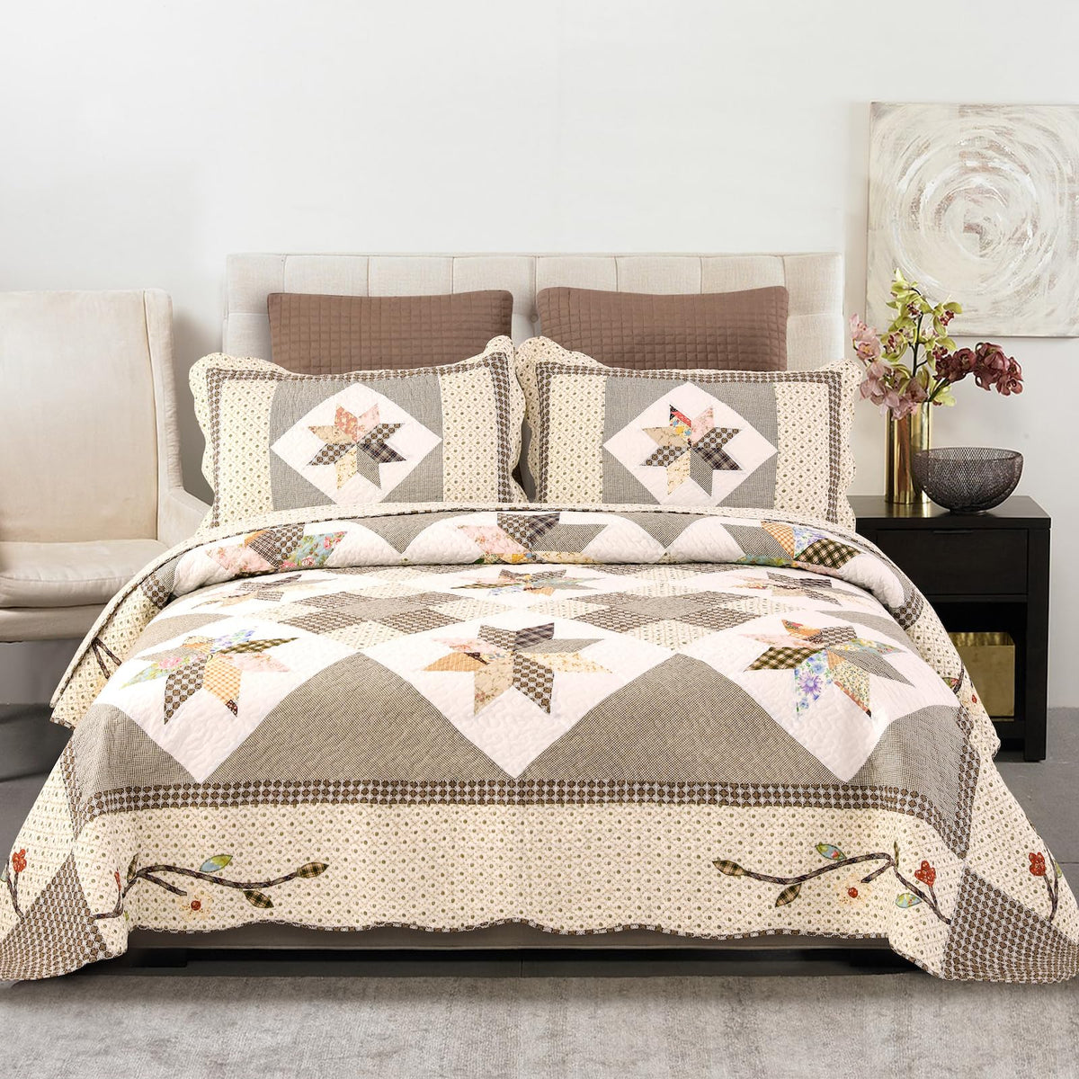 Oversized Bedspread Patchwork Quilt Set (110x118 Inch)
