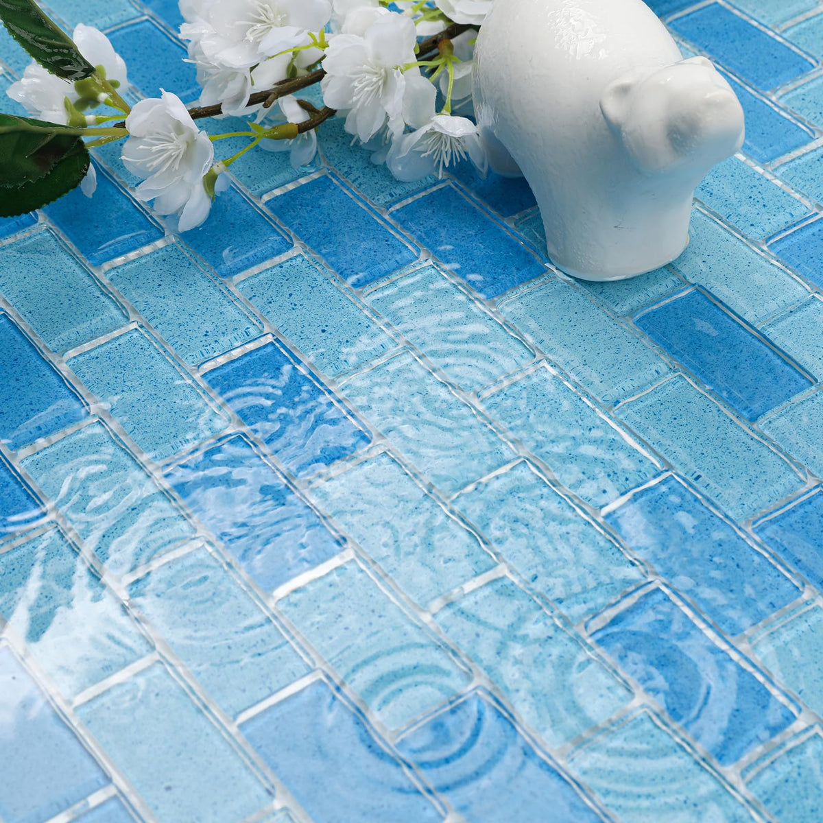 Pool Tile Glass Mosaic Backsplash Light Blue 12 Inch 5 sq.ft.