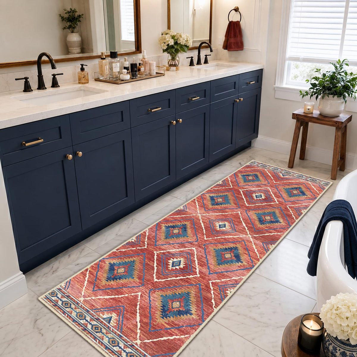 Washable Area Rug Runner Red/Orange