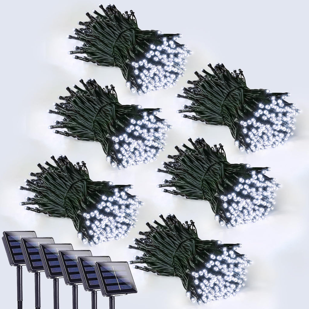 Solar String Lights Outdoor 6 Pack 600 LED Christmas Light Cool White