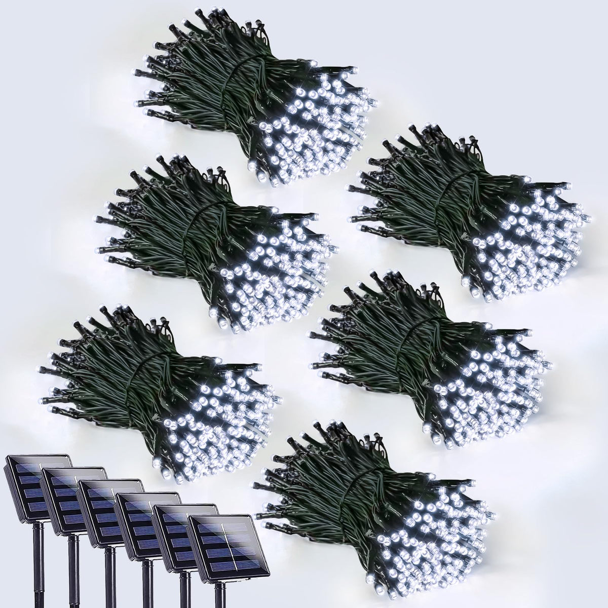 Solar String Lights Outdoor 6 Pack 600 LED Christmas Light Cool White