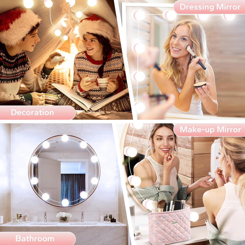 LED Vanity Lights For Mirror, Pink Vanity Light Stick on with 10 Bulbs