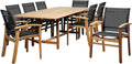 Georgetown 9 Piece Teak Extendable Rectangular Dining Set with Black Sling Chairs