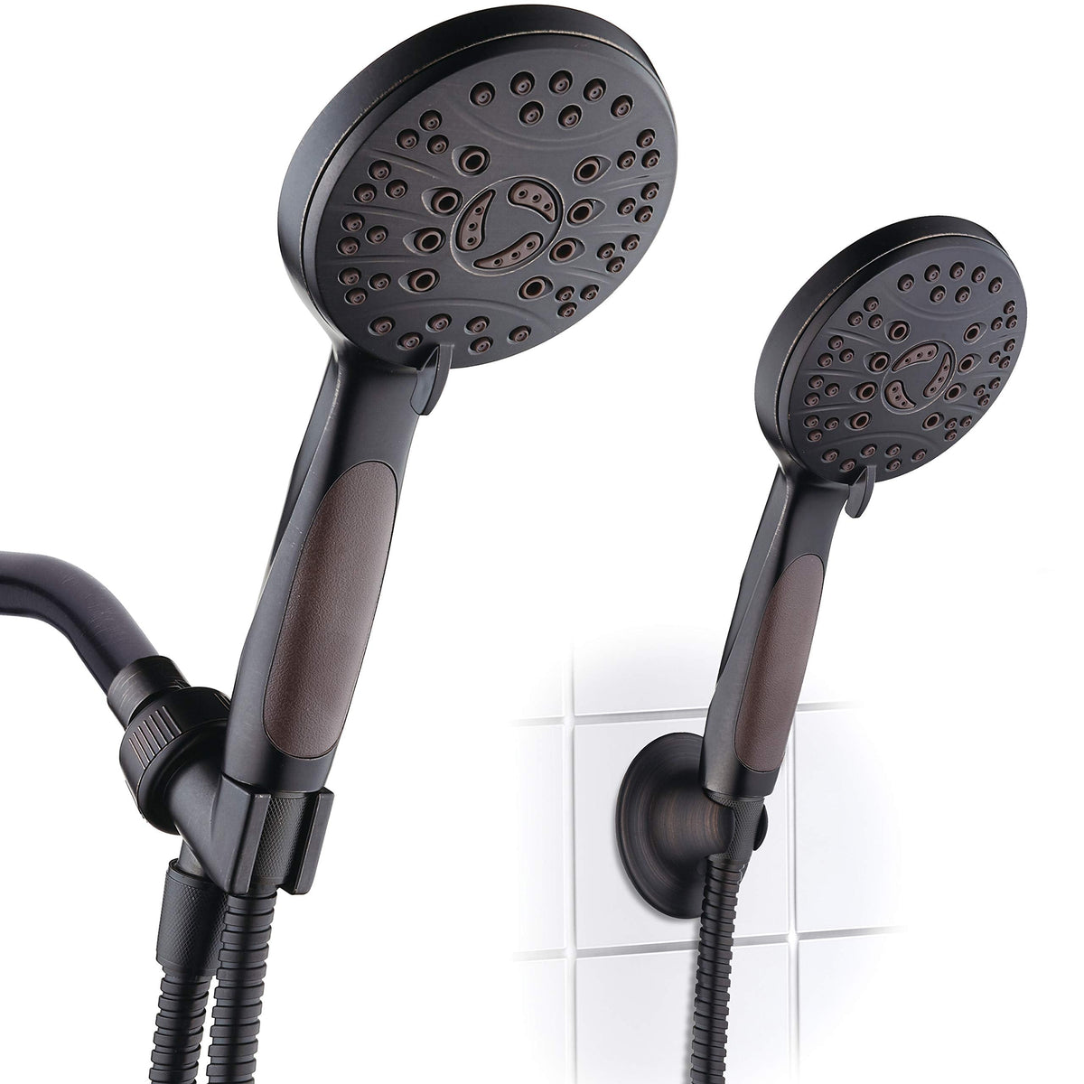 High Pressure 6-setting Luxury Handheld Shower Head, 6 Foot Stainless Steel Hose, Anti Clog Jets, Anti Slip Grip, Top