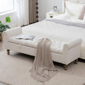 66" End of Bed Storage Bench King Beige,Napped Fabric Window Bench with Dual-Opening Compartments,Long Tufted Storage