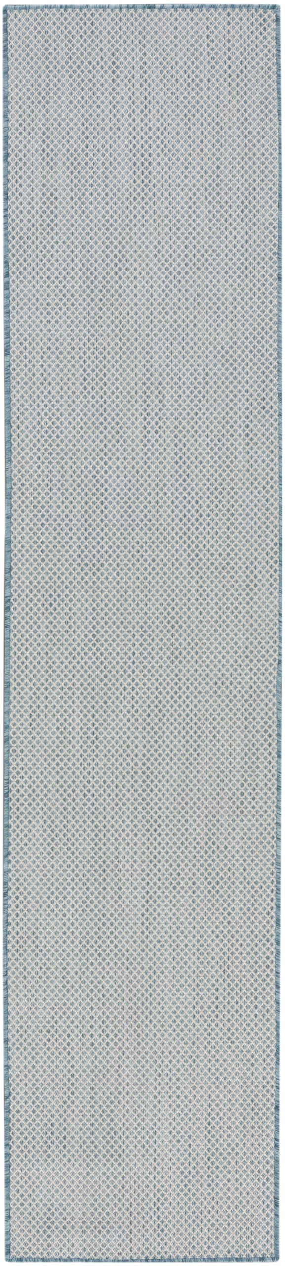Courtyard 8' Runner Indoor/Outdoor Serged Edges Runner Ivory Aqua