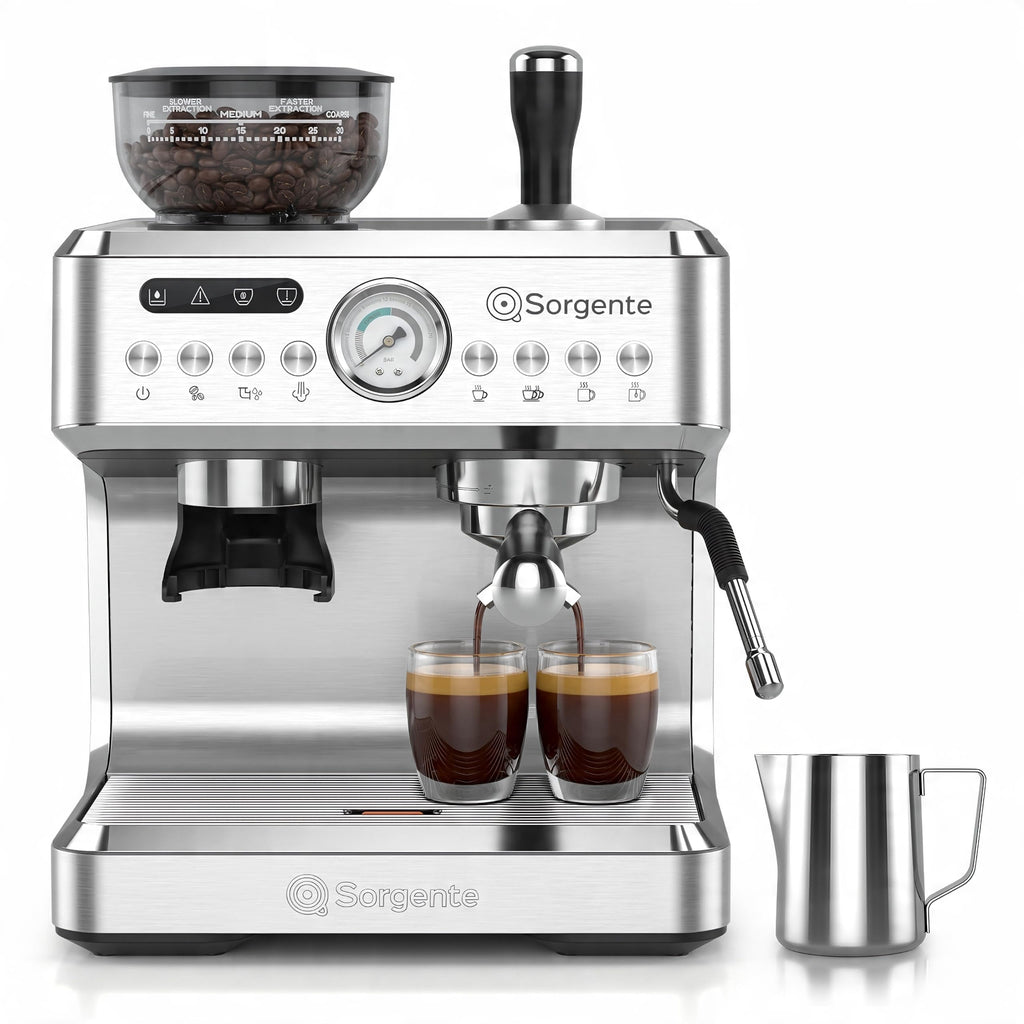 Espresso Machine with Grinder, Brushed Stainless Steel