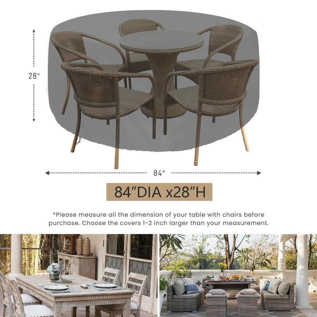 Patio Furniture Cover Waterproof 84"Dia x 28"H, Round Table Cover