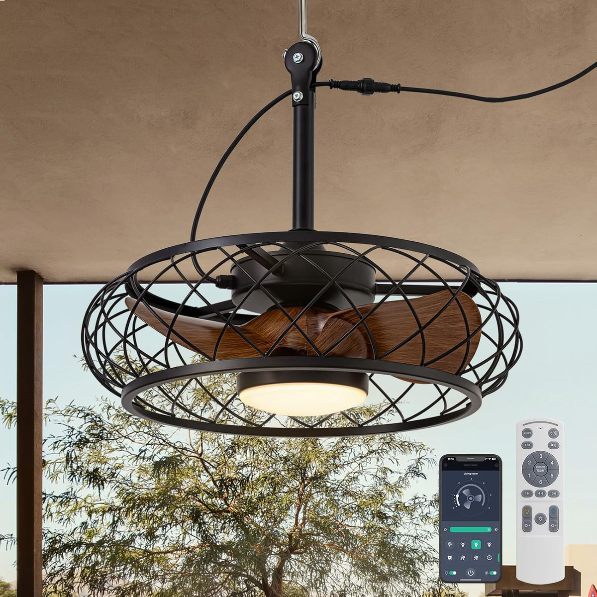 20" Outdoor Ceiling Fan with Light & Remote