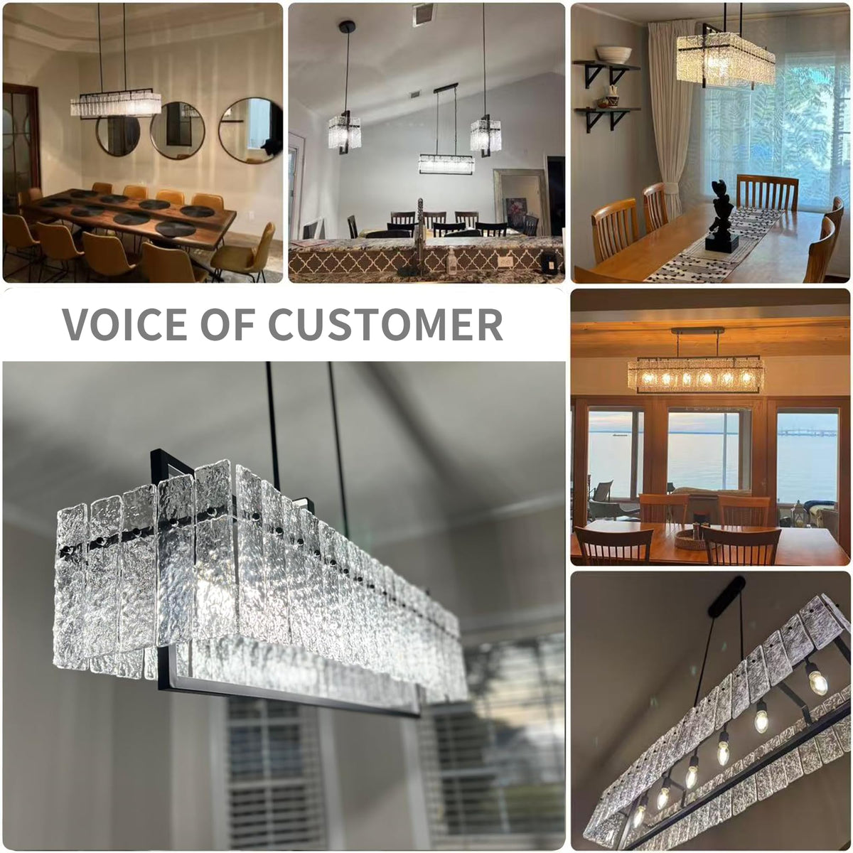Modern Rectangle Black Crystal Chandeliers, 42" Large Rectangular Water Ripple Glass Island Light Fixture, Linear