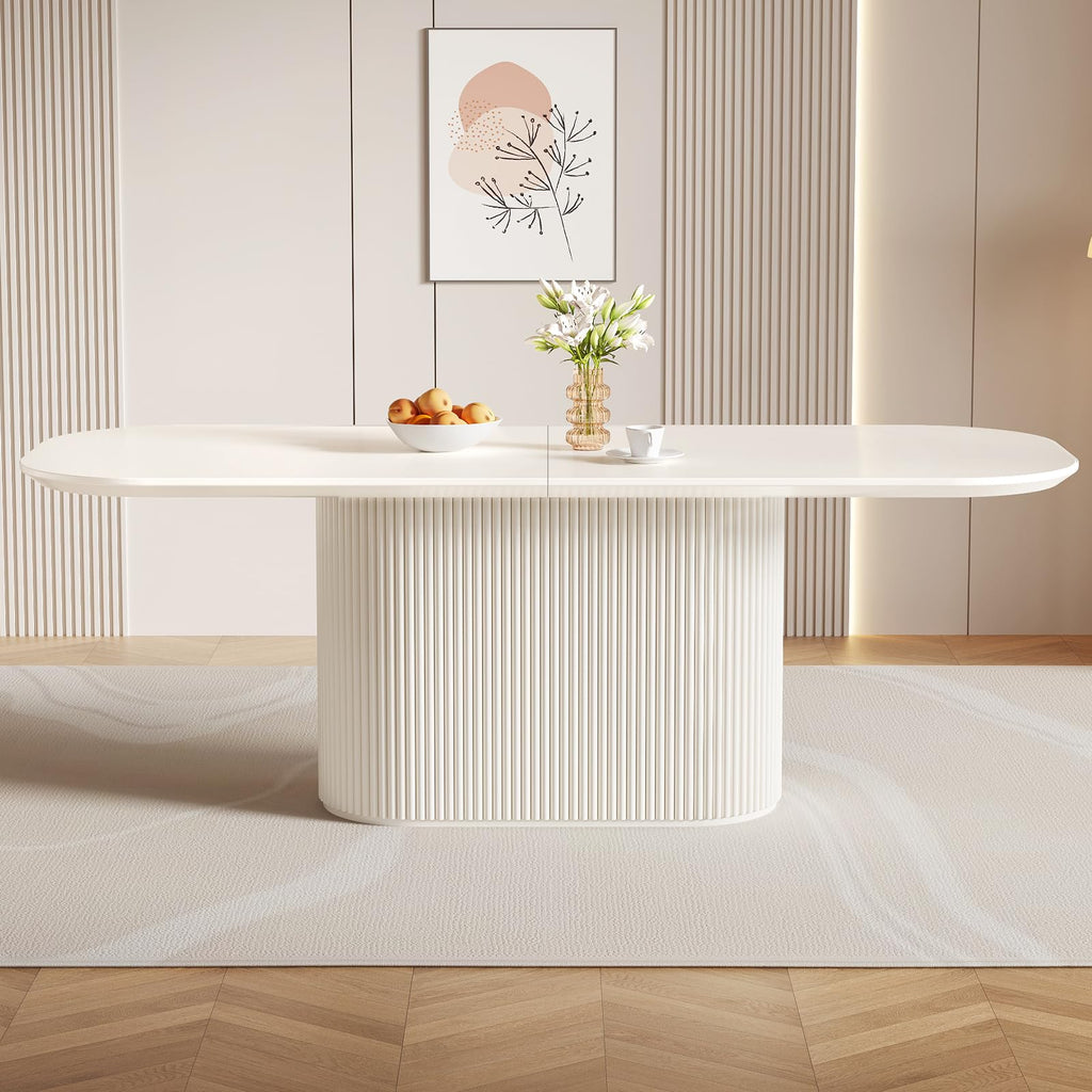Inspired Saarinen Style 86.61" Large Cream White Dining Table with Strong Pedestal Modern Oval Dining Room Table for 8 People Cream Kichen