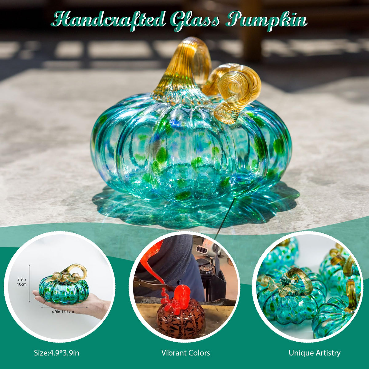 4.9 Inch Hand Blown Glass Pumpkin for Decorating, Fall Decor