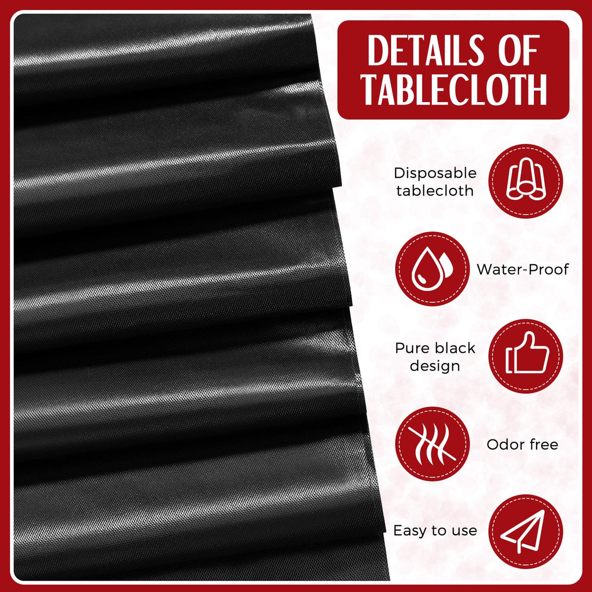 12 Pcs Black and Red Disposable Plastic Tablecloths and Satin Table Runner Set, 54 x 108 Inch Tablecloth, 12 x 108