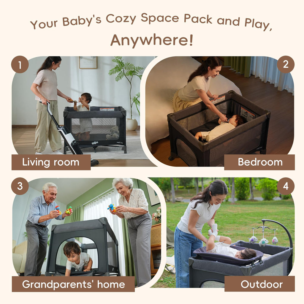 Play Yard with Bassinet Magic Fold Playard 1 Step Set Foldable Playpen Baby Playard with Changing Table Portable