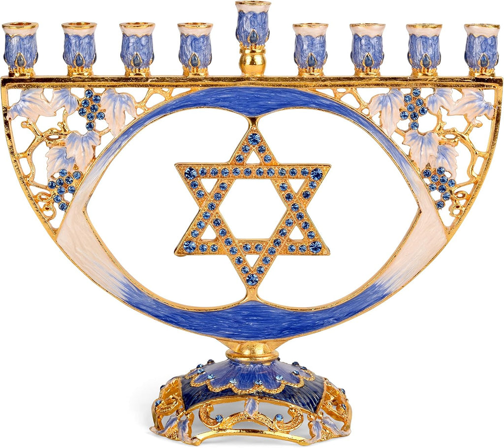Hanukkah - Fits All Standard Chanukah Candles - Modern Jeweled Candle Menorahs for Chanukah - Blue Traditional Star