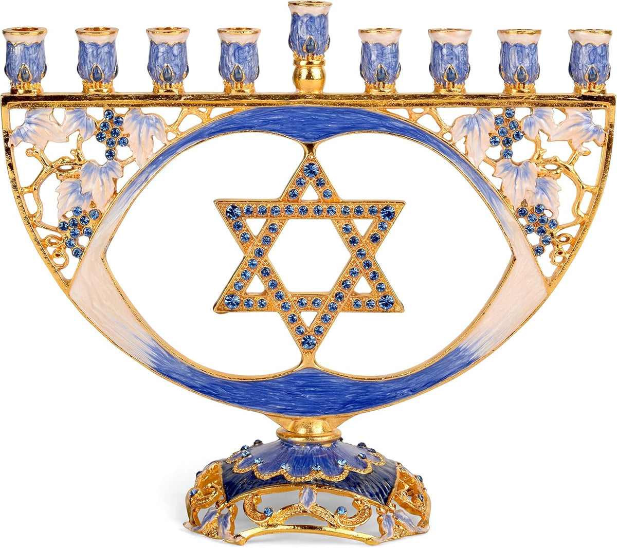 Hanukkah - Fits All Standard Chanukah Candles - Modern Jeweled Candle Menorahs for Chanukah - Blue Traditional Star