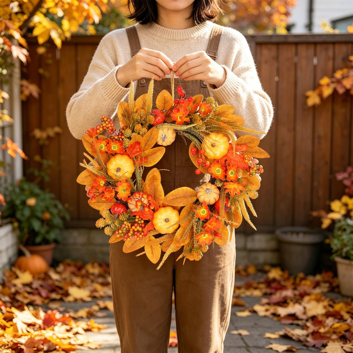 19inch Fall Wreaths Front Door Decor for Thanksgiving Autumn Home Outdoor