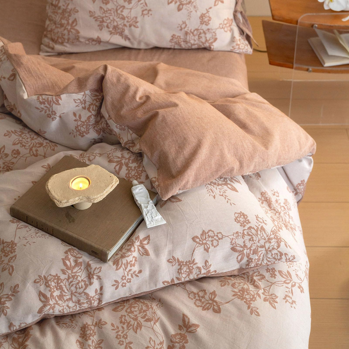Chic Floral Duvet Cover Queen, Yarn-Dyed Cotton Jacquard Textured Duvet Cover with Bowknot Retro Monet Style Bedding