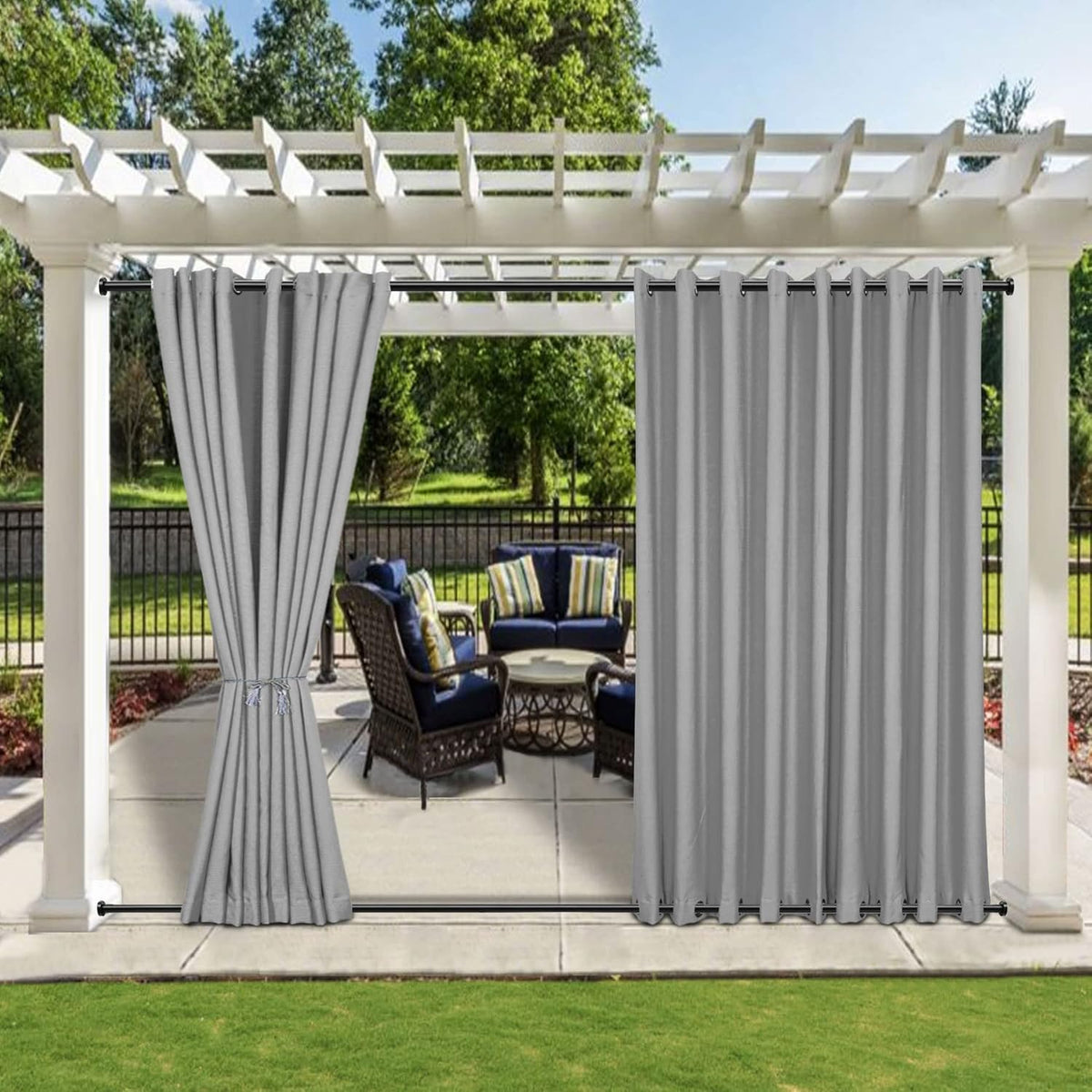 52" W x 108" L Waterproof Indoor Outdoor Curtains (1 Panel) Windproof Burlap Linen Look Outdoor Curtains Grommet at Top and