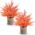 2 Pack Small Fake Plants Eucalyptus Potted, Fall Orange Large