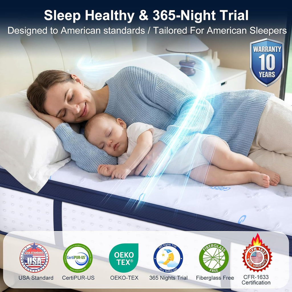 14 Inch California King Size Mattress, Upgraded 7-Zone Support Hybrid Mattress In A Box with Cooling Gel Memory Foam
