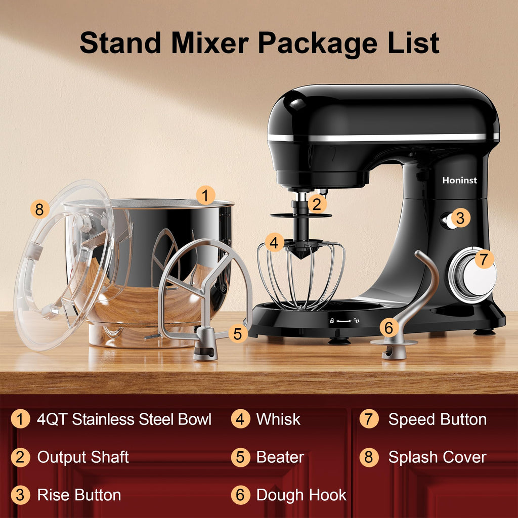 4QT Electric Stand Mixer, 10-Speed Tilt-Head Compact Kitchen Mixer