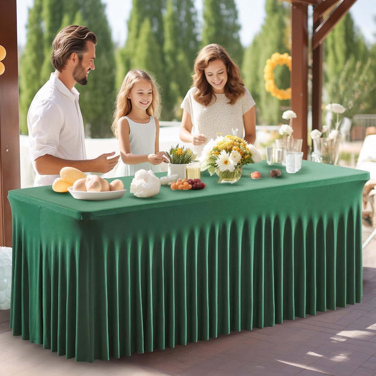 2 Packs Green Spandex Table Clothes for 4 Foot Rectangle Table, Spandex Table Covers 4FT Stretch Table Skirts Wrinkle