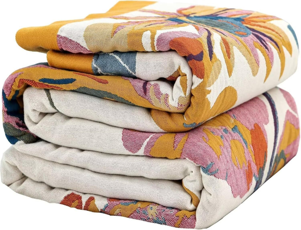 Boho Throw Blanket Farmhouse Decor Throw Blanket Bohemian Blanket for Bed 100% Cotton Muslin Woven Couch Blanket All