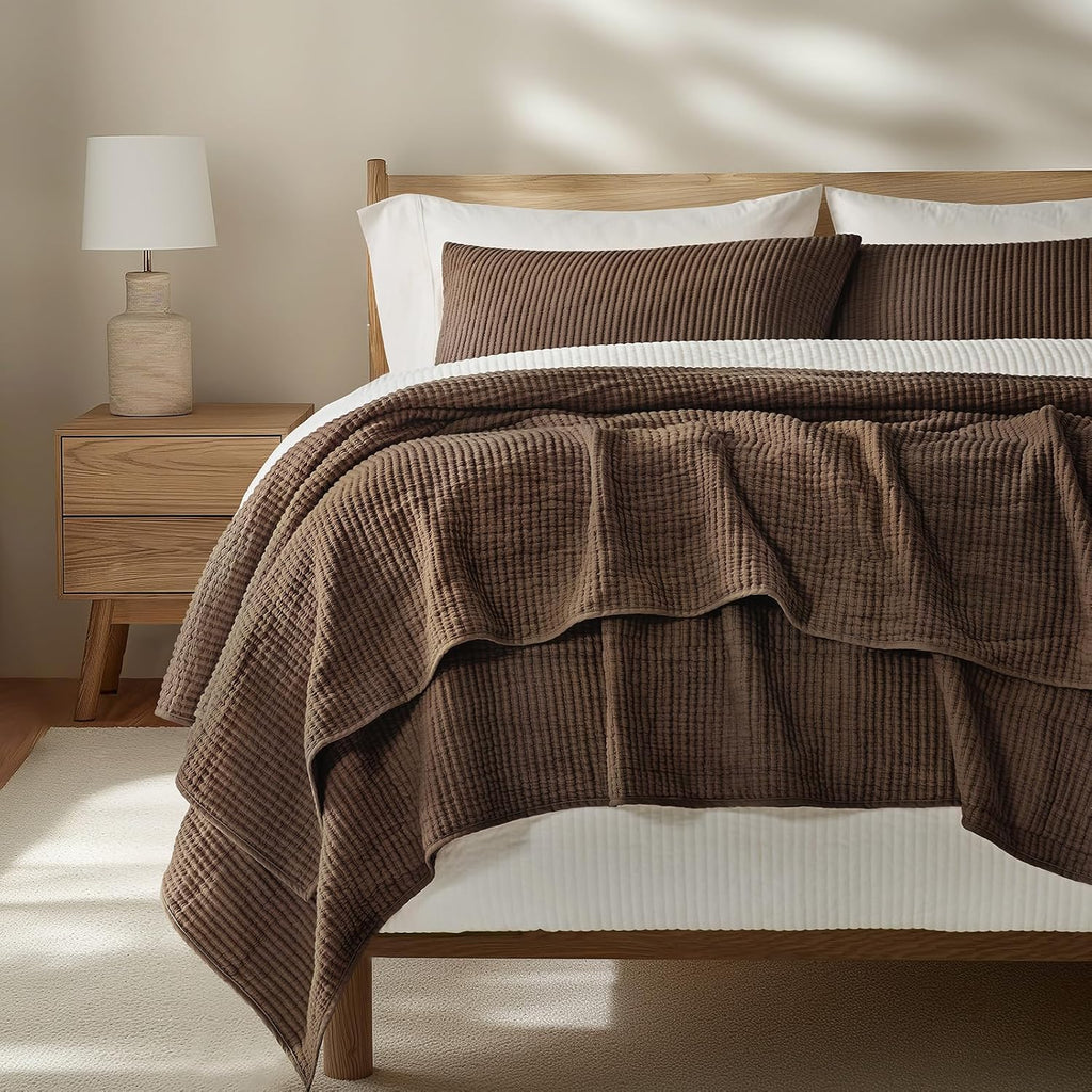 Cotton Coverlet Set 3 Pieces, Lightweight Soft Ribbed Matelassé Bedspread Quilt Set, Cozy Oversized Quilted
