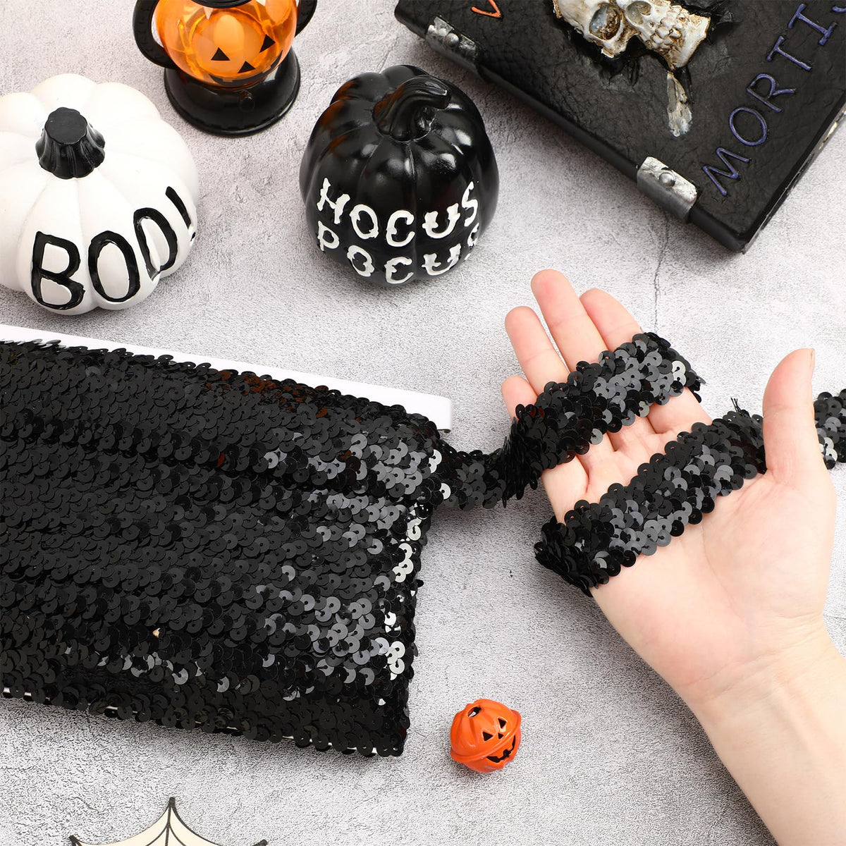Black Sequin Ribbon Trim Elastic Fringe Trim for Craft - 15 Yard